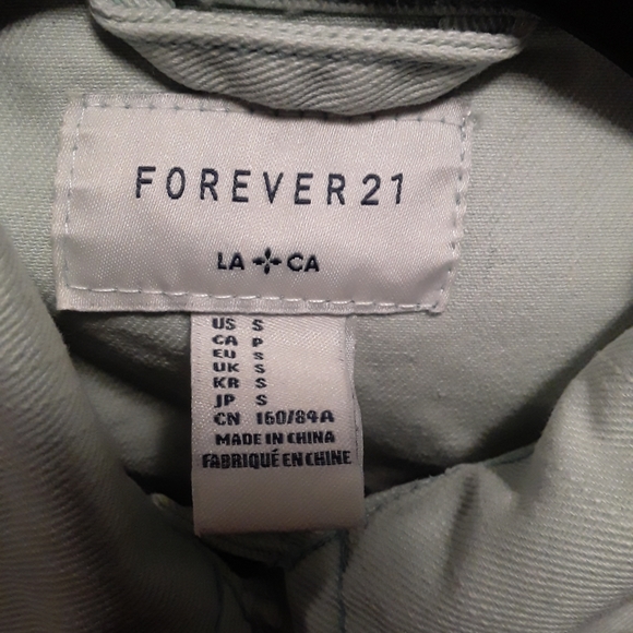 Forever 21 Girls Age 12-13 (152-158cm) Light Blue-Green Denim Type Jean Jacket - Picture 10 of 16